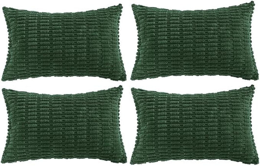 Fancy Homi Set of 4 Dark Green Lumbar Rectangle Decorative Throw Pillow Covers 12x20 Inch for Couch Bed Chair, Aesthetic Boho Room Decor, Soft Fuzzy Thick Corduroy Cute Textured Cushion Case 30x50cm