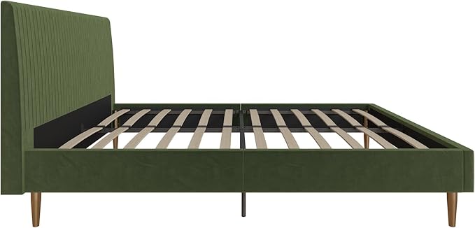 Mr. Kate Daphne Upholstered Bed with Vertical Channel Tufted Headboard, Full, Olive Green Velvet
