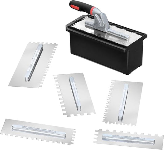 Switchable Notch Trowel Set 8-Piece Kit - Time-Saving No-Swap System, Professional Stainless Steel Tile Tools Ergonomic Grip, for Floor & Wall Tile, Cement, Concrete, Masonry Work
