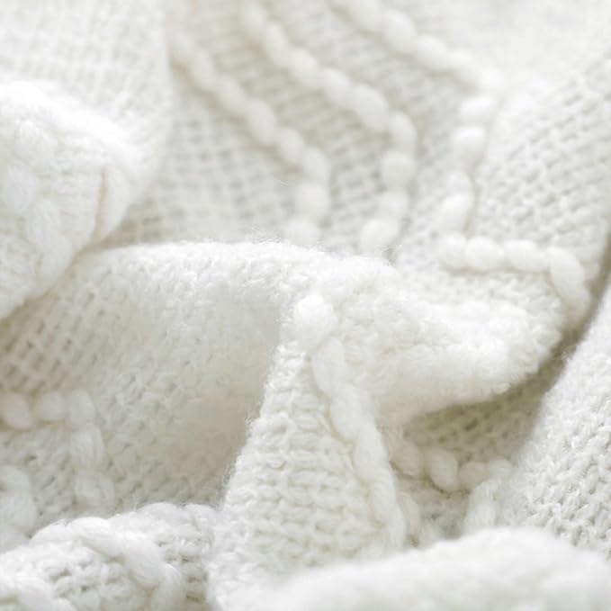 BOURINA Off White Throw Blanket 50 x90 Inches Throw Textured Solid Soft Sofa Throw Bed Runner Couch Cover Knitted Decorative Blanket Bed Runner