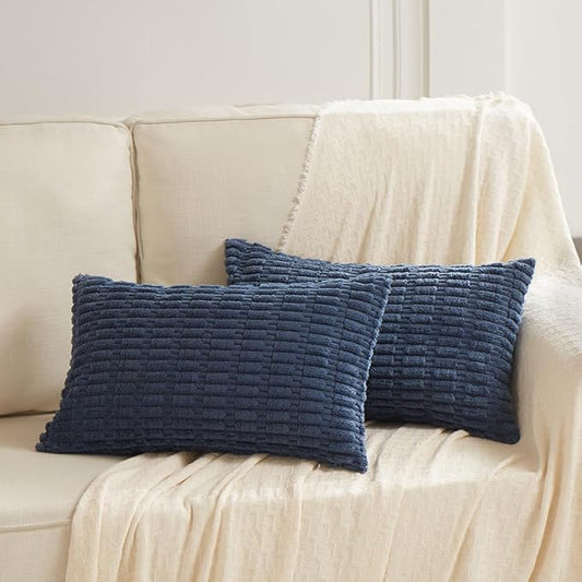 Fancy Homi 2 Packs Dusty Blue Lumbar Decorative Throw Pillow Covers 12x20 Inch for Living Room Couch Bedroom, Soft Corduroy Rectangle Solid Cushion Case 30x50 cm, Rustic Farmhouse Boho Home Decor