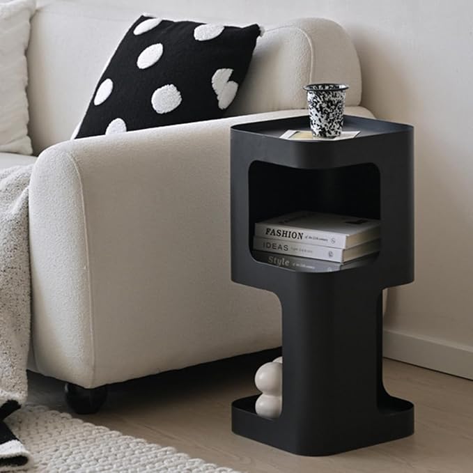 Modern Side Table,Small end Table for Small Spaces,Metal nightstand with Storage Shelf,Space-Saving Bedside Table Accent Table Drink Tables for Living Room,Bedroom.No Assembly Required