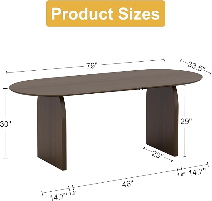 Casaphoria 79" Large Dining Table for 8, Wood Oval Living Room Table, Modern Farmhouse Kitchen Table with Scratch-Resistant Top & Wood Pedestal, Easy Assembly and Clean, Walnut