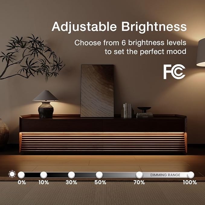 POVISON Fully-Assembled Mid Century Modern TV Stand with Legs, Wood Media Console with Adjustable LED Light, Entertainment Center with Storage for Living Room