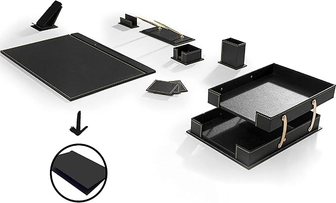 MOOGCO Bonded Set - Leather Desk Organizer - Desk Accessories - Home Office Accessories - Desk Supplies - Leather Desk Set