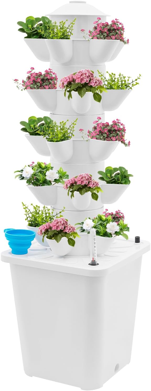 Hydroponics Growing System, 25-Plants Hydroponic Growing Kit Indoor Vertical Tower System Kit with Water Pump & Plug Nursery Germination Kit for Gardening Lover (White)