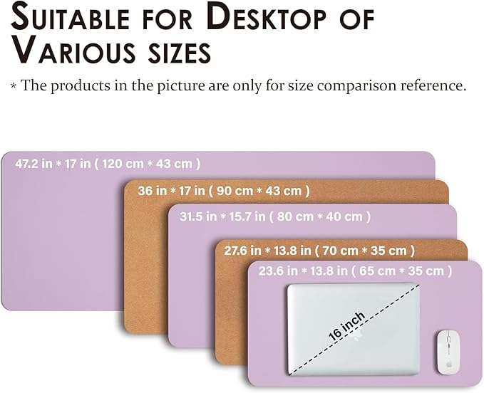 Cork Purple Desk Mat - Dual-Sided Desk Pad for Office and Home - Desk Organization and Accessories - Ideal for Large Mouse Pad and Desk Mats on Top of Desks(36"x 17")