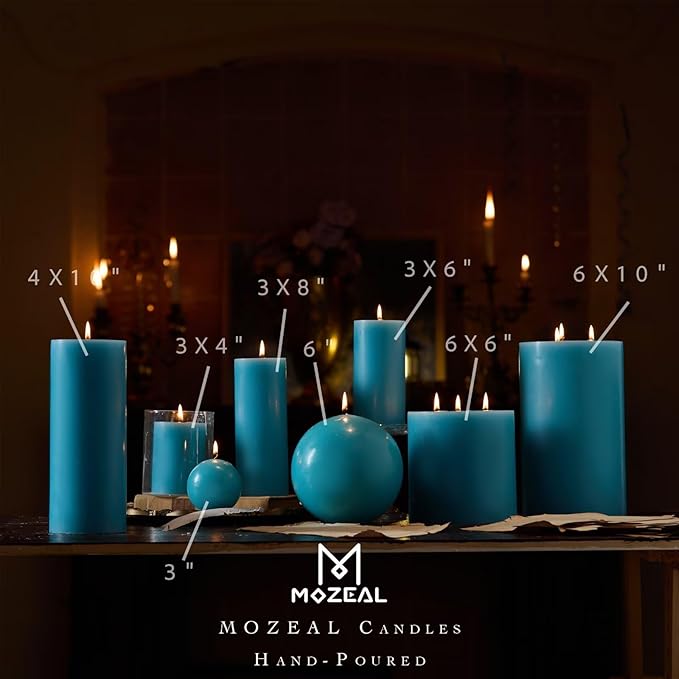 MOZEAL Hand-Poured, 6 Inch Turquoise Large Round Ball Candles - Elegant Turquoise Round Pillar Candles, Dripless, Unscented, Smokeless, Ideal for Summer Parties.