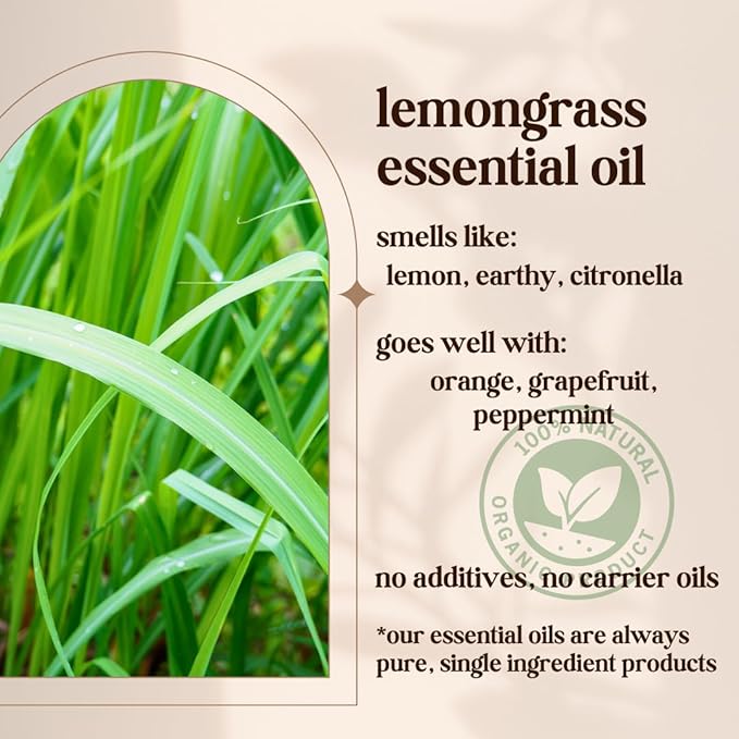 Lemongrass Essential Oil - 100% Pure & Natural, Organic, Undiluted for Aromatherapy, Skin, Hair, Diffuser (0.33oz - 10ml)…