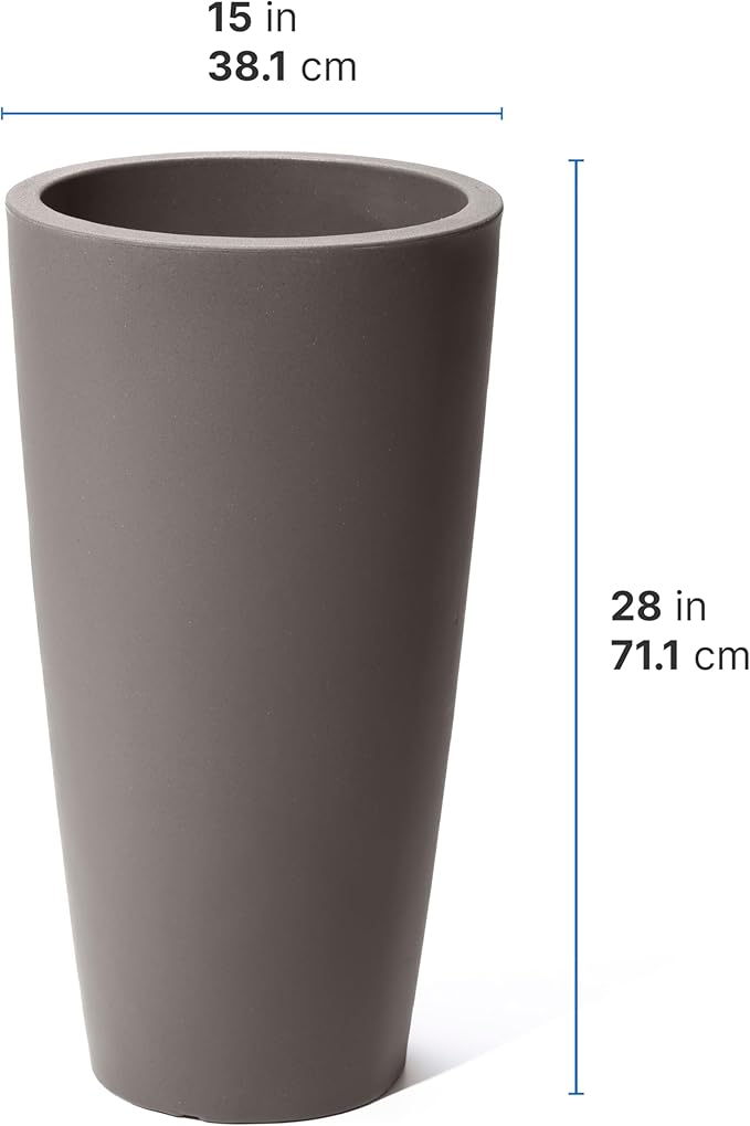 Step2 Tremont Tall Round Tapered Planter, Large Planters for Outdoor Plants, Gardening and Flower Pot for Patio or Porch, Efficient Drainage, Durable Plastic, Dark Cedar, 2-Pack
