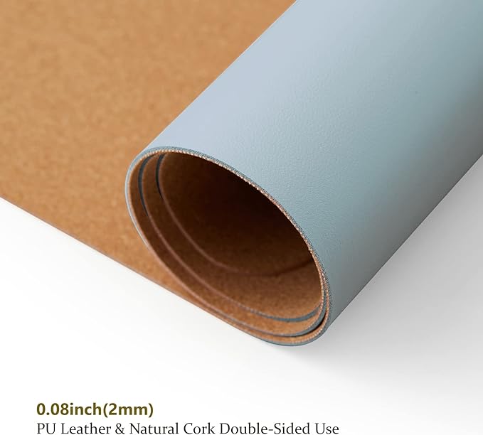 Large Cork Desk Mat - 47.2"x 17" Desk Pad for Office and Home - Ideal for Large Mouse Pad and Desk Mats on Top of Desks(Light Blue)