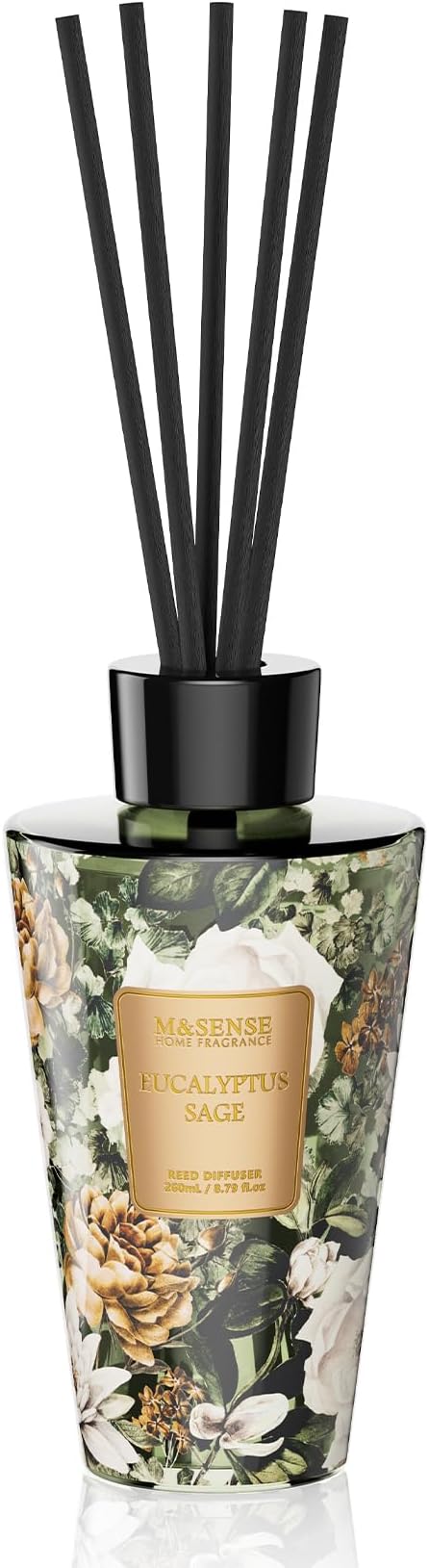 M&SENSE Eucalyptus Sage Reed Diffuser Set - 8.79fl oz Home Fragrance Non-Toxic Natural Essential Oil Diffuser with Sticks, Air Freshner Gifts for Home Fragrance Decor