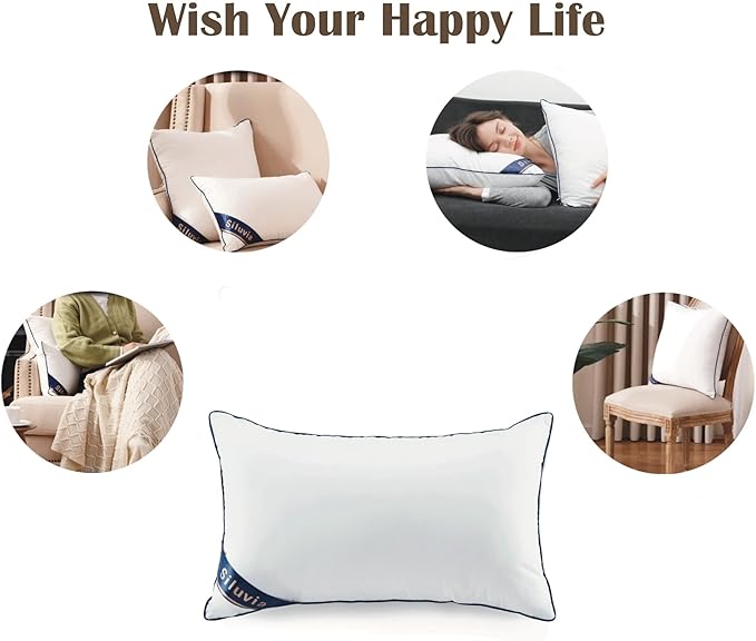 Siluvia Decorative 12x20 Pillow Inserts Set of 2 - Square Throw Pillows with 100% Cotton Cover for Sofa, Couch, and Bed - White