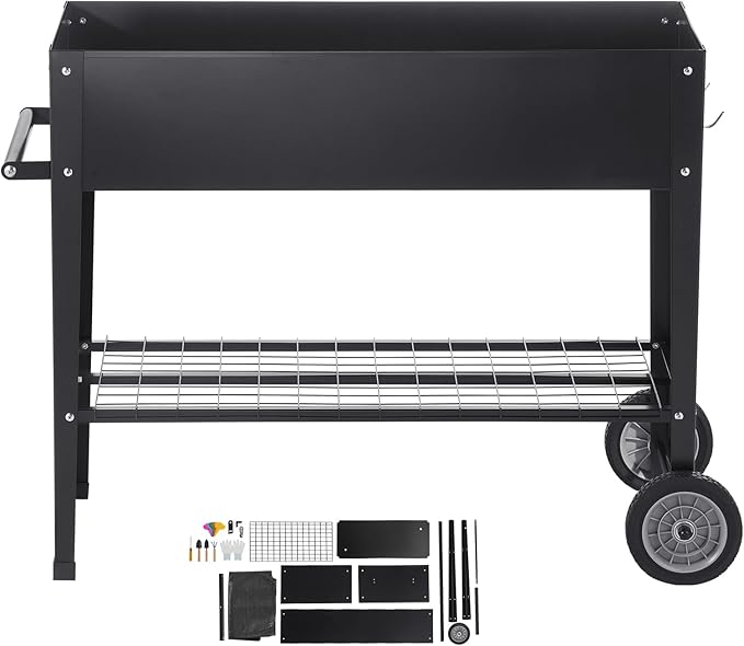 VEVOR Raised Planter Box with Legs and Wheels, Larger Size 43.3x19.5x31.5 Outdoor Elevated Garden Bed On Wheel, Metal Planting Boxes for Growing Flowers/Vegetables/Herbs in Backyard/Garden/Balcony