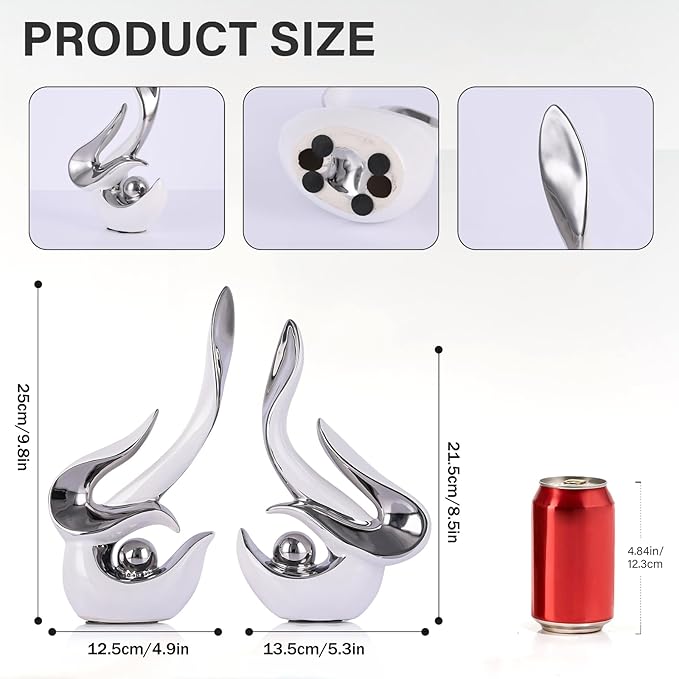 White and silver accents, ceramic abstract sculptures and statues, modern art mid century decor coffee table living room dining room table bedroom office home shelving fireplace countertop decor.