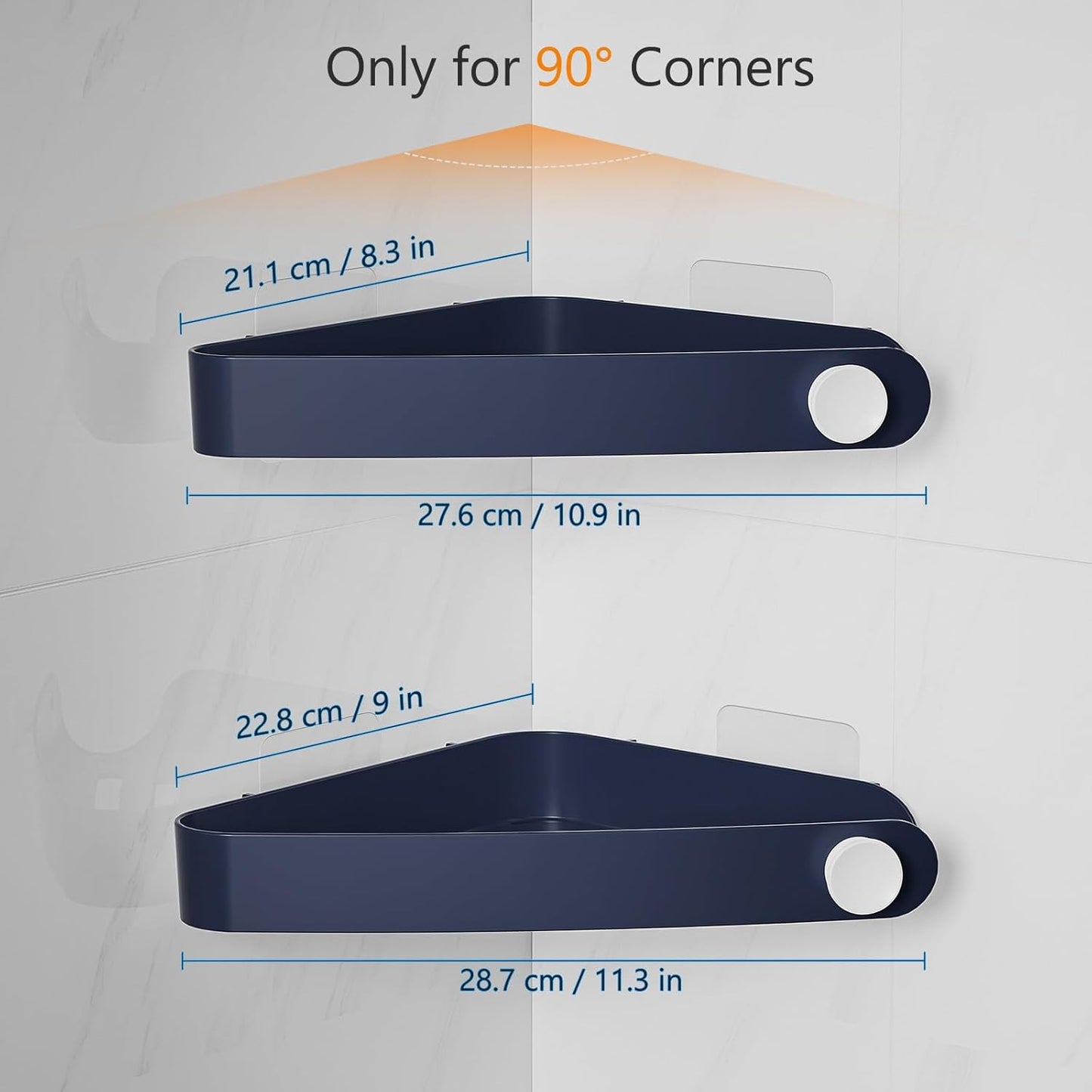 Sotfamily Shower Caddy Corner, 2 Pack Adhesive Corner Shower Shelves for Bathroom Organizers and Storage, Rust Free Plastic Rack for Bathroom Accessories & Decor, Navy