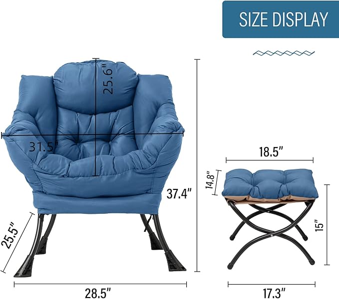 Welnow Lazy Chair with Ottoman, Modern Lounge Accent Chair with Armrests and a Side Pocket, Leisure Sofa Armchair, Reading Armchair with Footrest for Small Space, Royal Blue