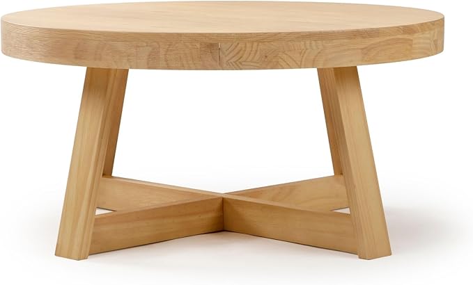 Plank+Beam Classic Round Coffee Table, 36 Inch Farmhouse Coffee Table, Rustic Mini Center Tables for Small Spaces, Small Living Space Tea Table, Blonde Wirebrush