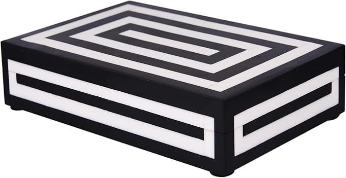 Handicrafts Home Large Decorative Storage Box with Lid – 10x6x2.5” Coffee Table Organizer, Keepsake- Decorative Boxes for Home Decor, Stylish Decorative Box for Office Decor- Concentric - Black White