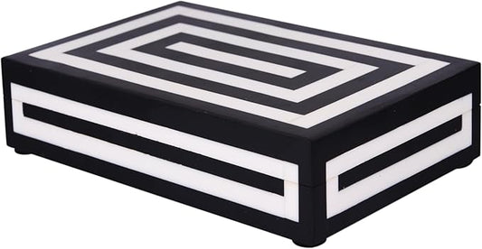 Handicrafts Home Large Decorative Storage Box with Lid – 10x6x2.5” Coffee Table Organizer, Keepsake- Decorative Boxes for Home Decor, Stylish Decorative Box for Office Decor- Concentric - Black White
