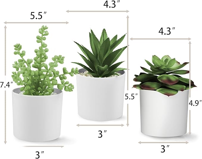 Hopewood Succulent Plants Artificial in White Pots Small Faux Potted Succulents Fake Plants in Vase Set of 3