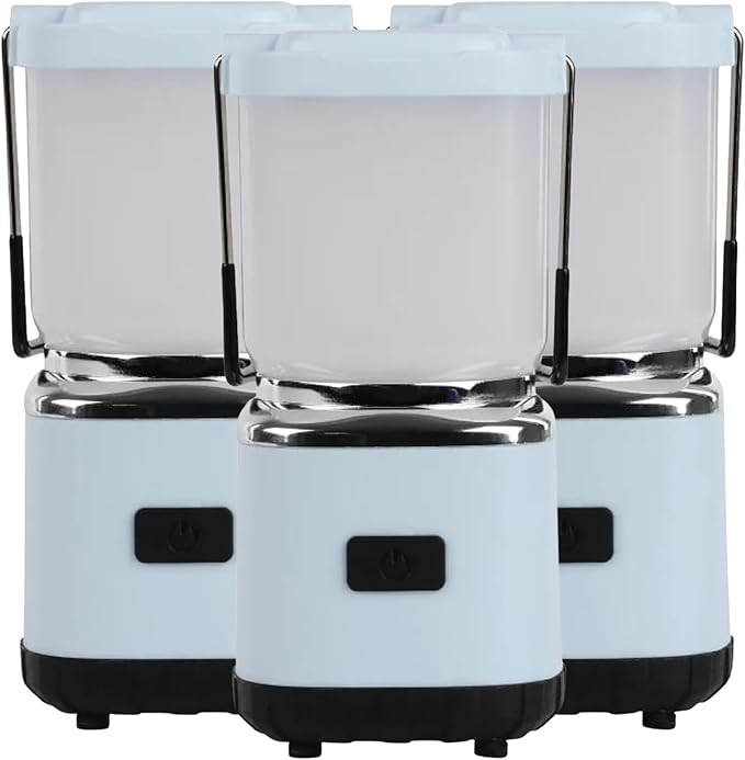 LUXPRO LP189 Mini Lantern - USB-C Rechargeable Camping Light - with 4 Color Modes - Dimmable LED Portable Lantern for Hiking & Emergency - Handy Compact Design (Blue, 3-Pack)