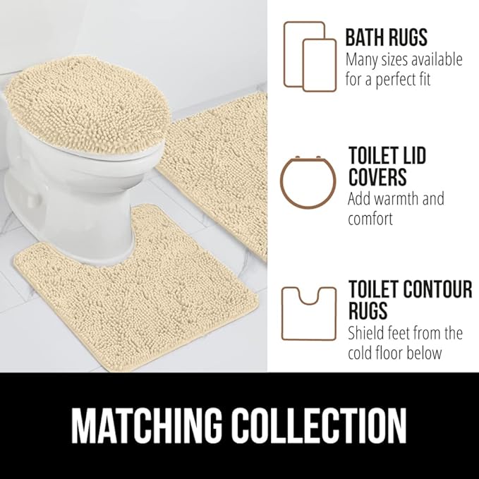 GORILLA GRIP Bath Rug Mat 44x26, Thick Soft Absorbent Chenille, Quick Dry Microfiber Mats, Rubber Backing Washable Shower Floor Rugs, Bathmat Runner, US Designed Bathroom Home Decor Accessories Sand