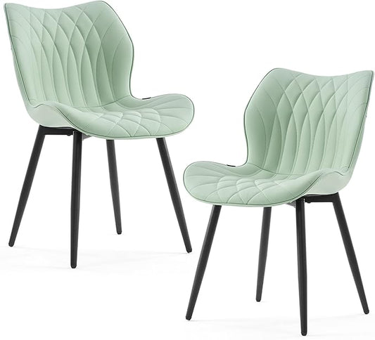 Kidol & Shellder Modern Dining Chairs Set of 2 Comfy Dining Room Chairs with Thick Cushions PU Leather Upholstered Kitchen Side Chairs with Metal Legs Mint-Green