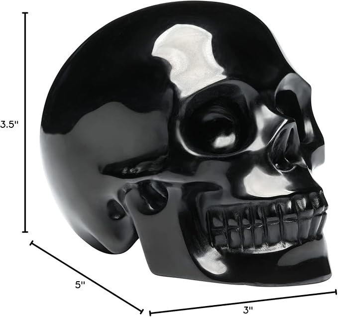 5''Natural Black Obsidian Crystal Skull Head Hand Carved Reiki Healing Stone Statue Healing Home Office Art Room Decoration