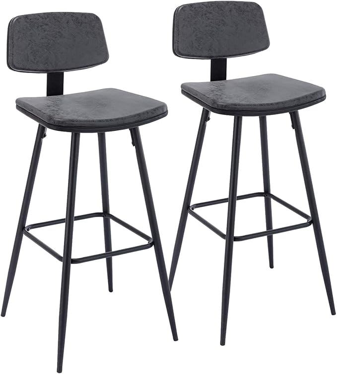 Modern Bar Stools 29 Inch Counter/Bar Height Barstools Set of 2 Leather Upholstered Barstool Chairs with Low Back for Kitchen Island, Dining Table & Breakfast Bar, Black