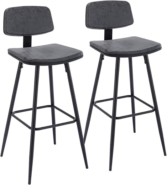 Modern Bar Stools 29 Inch Counter/Bar Height Barstools Set of 2 Leather Upholstered Barstool Chairs with Low Back for Kitchen Island, Dining Table & Breakfast Bar, Black
