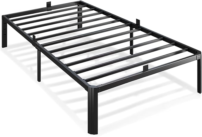 Metal Bed Frame Twin Size, 14 Inch 3500 lbs Heavy Duty Platform Bed Frames Steel Slats Noise Free No Box Spring Needed, Easy Assemble Sturdy Bedframe Rounded Corner with Storage and Mattress Retainers