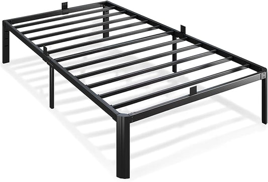 Metal Bed Frame Twin Size, 14 Inch 3500 lbs Heavy Duty Platform Bed Frames Steel Slats Noise Free No Box Spring Needed, Easy Assemble Sturdy Bedframe Rounded Corner with Storage and Mattress Retainers