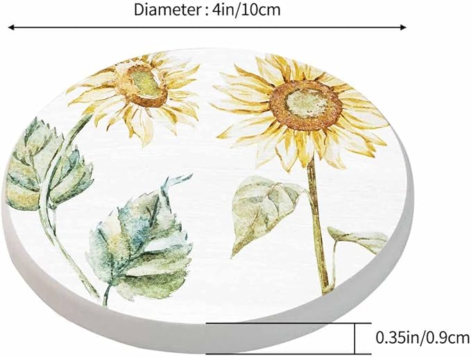Yellow Sunflower Coasters for Coffee Table Bright Color Flowers Botanical Floral Nature Beauty Blossom Sketch Housewarming Presents for Women Men Home Decor Office Kitchen Living Room 2 Pcs
