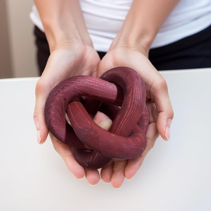 Wood Knot Decor -Coffee Table Decor Shelf Decor Table Books Hand Carved Home Decoration Boho Country Rustic Modern Shabby Chic Style 3 Link Wooden Knot Chain Link Decor (Burgundy)