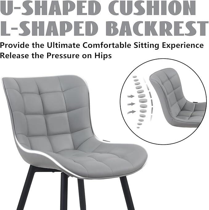 YOUTASTE Dining Chairs Set of 2 PU Leather Upholstered Modern Kitchen&Dining Room Chairs with Back Metal Legs Armless Accent Guest Dinner Chairs for Vanity Reception Waiting Room,Grey