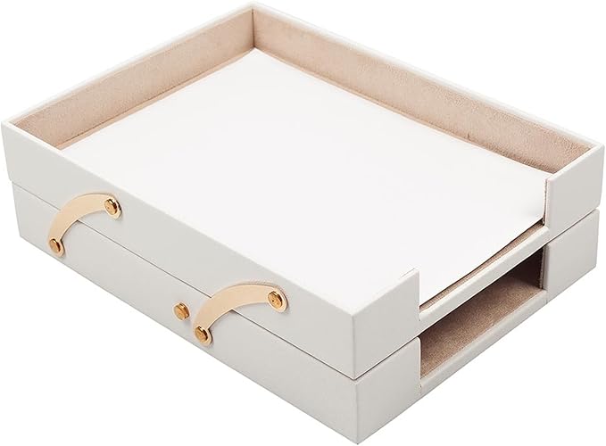 Leather Document Tray Double-Desk Organizer-Office Accessories-Desk Accessories-Office Supplies-Office Organizer - Office Gifts (White)