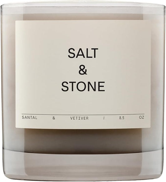 SALT & STONE Scented Candle for Women & Men | Hand-Poured, Aromatic & Fragrant | Coconut & Soy Blend Wax | 100% Cotton Wick | Long-Lasting 50 Hour Burn Time (8.5 oz) (Santal & Vetiver)