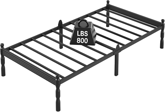 14 Inch Twin Size Bed Frames with 2 Pcs Mattress Slide Stopper, Twin Platform Bed Frame Metal, Heavy Duty, Non-Slip, Easy Assembly, No Box Spring Needed