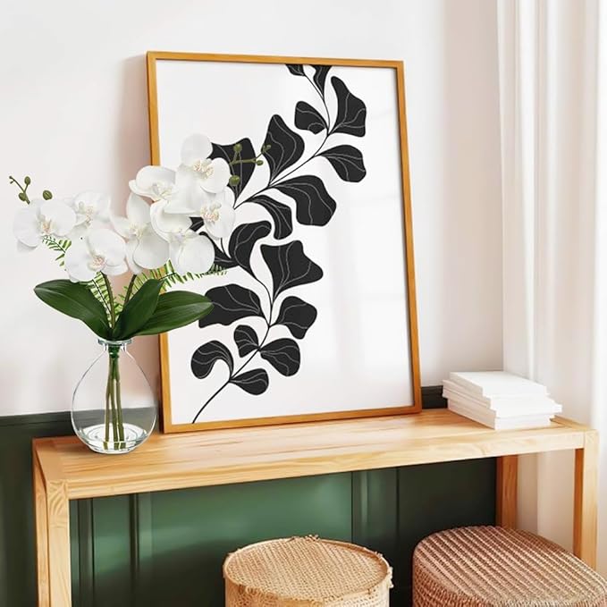 White Orchids Artificial Flowers, Faux Orchid in Glass Vase Real Touch Small Phalaenopsis Orchid Flowers Arrangements with Clear Vase Orchid Centerpiece for Dining Room Table