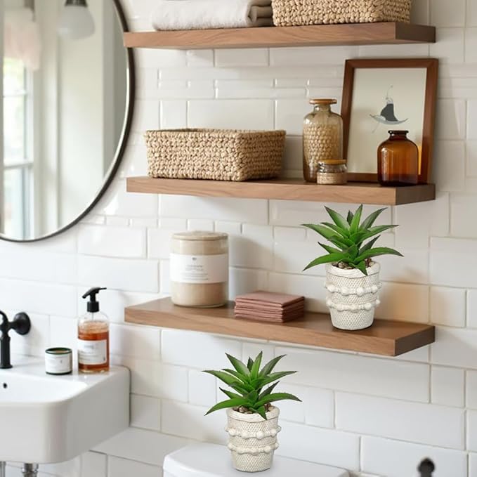 Hollyone 2 Pack Small Artificial Succulents Agave Plants Potted Fake Spiked Succulent Plant in Rustic Pot Mini Faux Plant Agave Aloe Plant Indoor for Office Desk Farmhouse Home Table Shelf Boho Decor