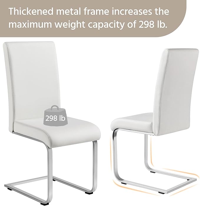 Yaheetech Dining Chairs Set of 2 Modern Faux Leather Upholstered Dining Room Chairs with High Back and Metal Chrome Legs for Kitchen/Living Room/Restaurant, White