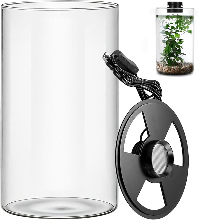 Mini Desktop Glass Plant Terrarium with Grow Light - Planter for Succulent Moss Miniature Gardening Landscape, Fish Tank Indoor Plant Growth Office Home Decoration Plant Lovers Gifts