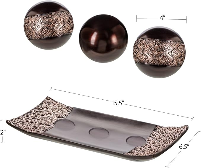 Creative Scents Dublin Brown Tray and Ball Set - Living Room, Entry Table Decor Centerpiece Table Decorations - Decorative Tray for Dining Room, Accent Decor Bowl for House Decoration