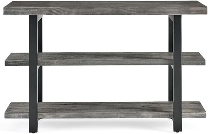 Pomona 48 in. Industrial Metal & Solid Wooden Media/Console Table, Slate Gray - Home, Living Room Furniture - Featuring 3 Solid Wood Tops & Metal Legs, 16 in. D Perfect for Any Room