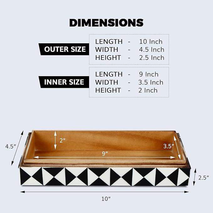 Handicrafts Home Handmade Triangle-B&W Collection Decorative Jewelry Box Organizer – Keepsakes, Trinkets, and Home Decor – Antique Coffee Table Storage, Memory Box, Farmhouse Style Decor, 10x4.5x2.5