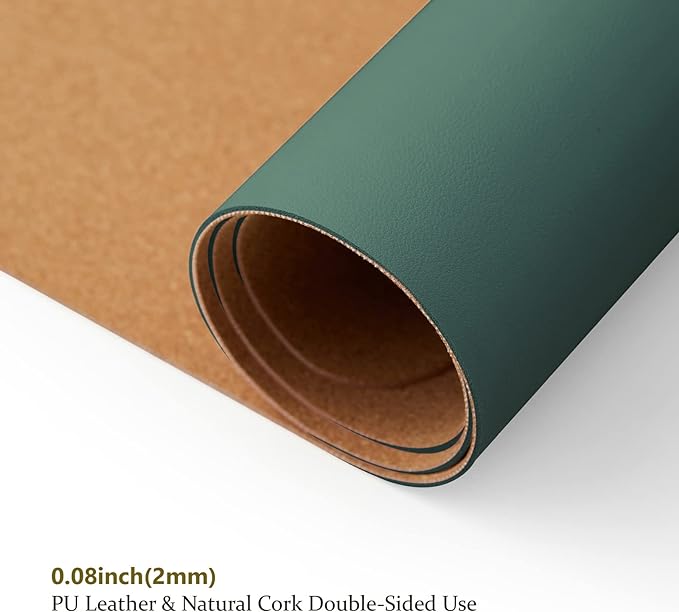 Cork Desk Mat - Dual-Sided Desk Pad for Office and Home - Desk Organization and Accessories - Ideal for Large Mouse Pad and Desk Mats on Top of Desks(Dark Green,80cmx 40cm)