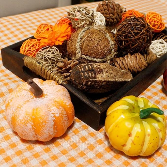 Qingbei Rina Fall Decorative Balls for Centerpiece Bowls, Assorted Wicker Rattan Balls, Autumn Bowl Vase Fillers, Decorative Orbs Woven Spheres, Thanksgiving Farmhouse Table Home Decor