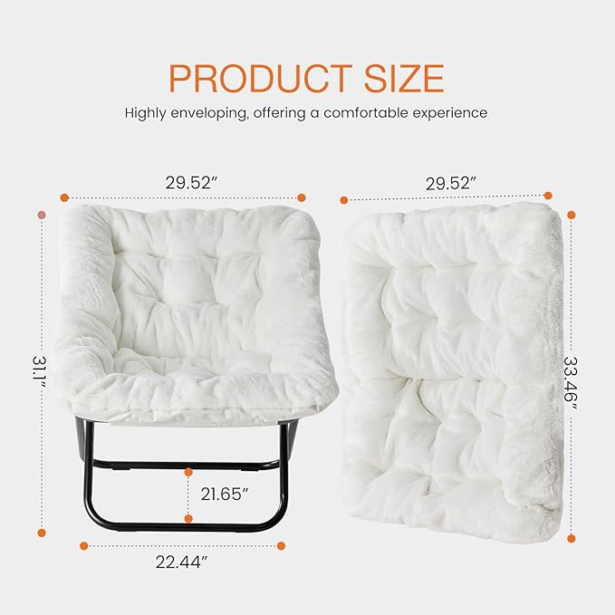 NEWBULIG Comfy Chair for Adults, Soft Faux Fur Foldable Lounge for Bedroom Living Room Dorm Rooms Flexible Reading Chair for Teens, Large Size, Square Shape