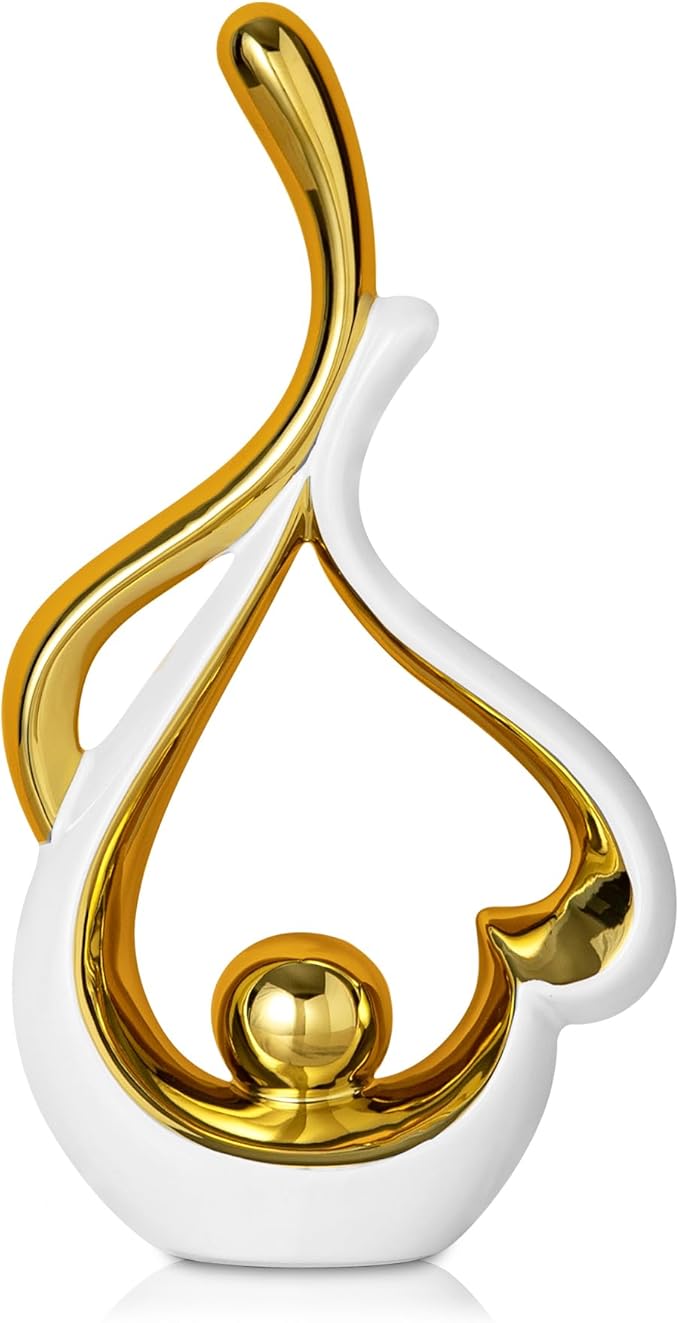 Gold Decor for Living Room, Abstract Sculptures Home Decor, Ceramic Statue Coffee Table Decor, Heart Shape Table Centerpieces for Dining Room, Modern White Sculpture Decor